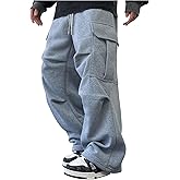 GORGLITTER Men's Cargo Baggy Sweatpants Drawstring Elastic Waist Wide Leg Sweatpants