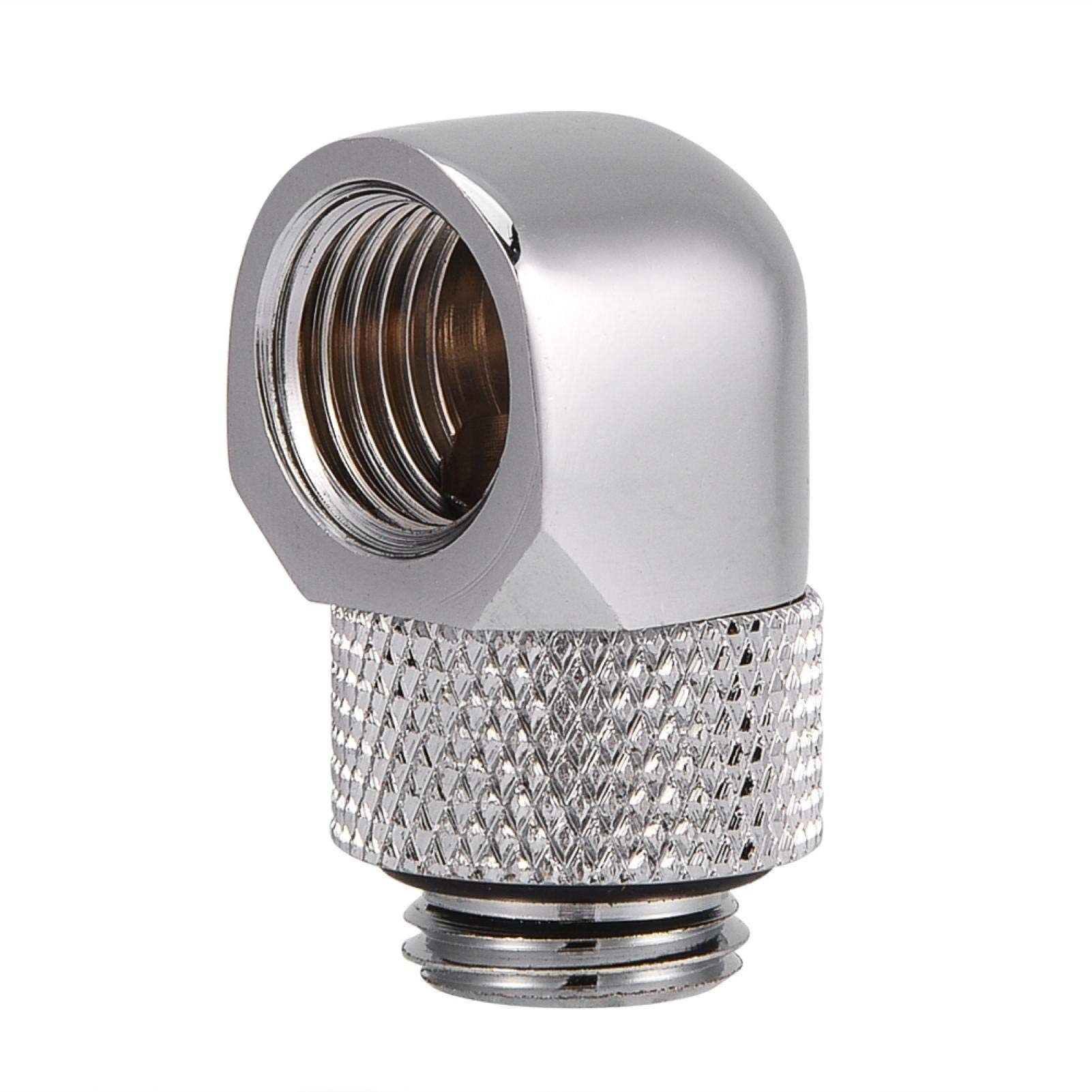 Heayzoki Water Cooling Fitting, 90 Degrees PC Water Cooling Two-Touch Fitting G1/4 Thread Elbow Barb Connector for Tube, Easy to Screw On and Off for Tube(Silver)