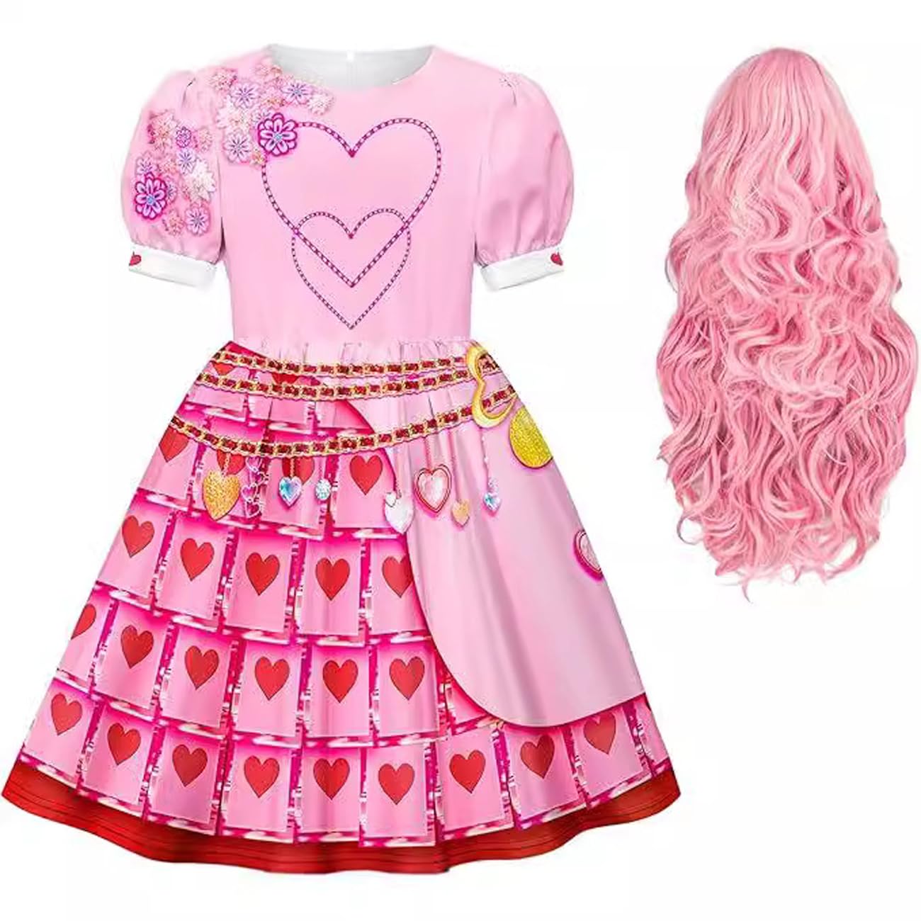 TBNRFrags Girls Descendants 4 Costume Dress With Wig Rise of Red Kids Fancy Dress Princess Halloween Cosplay Dress Up Outfit (Pink, 7-8 Years)