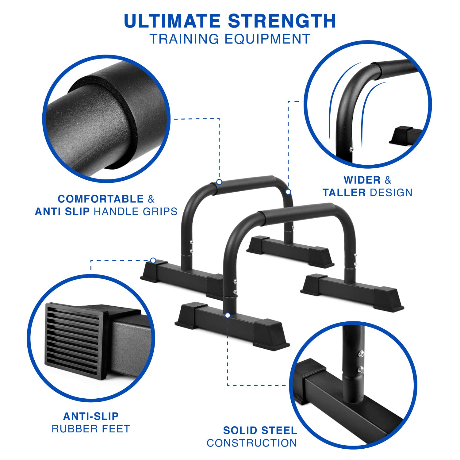 Yes4All Steel/Solid Wood Push Up Stand Parallel Bars Parallettes Non-slip Rubber Feet For Floor Use, Supports Calisthenics Exercises and Upper Body Strength Workouts Perfect For Men And Women