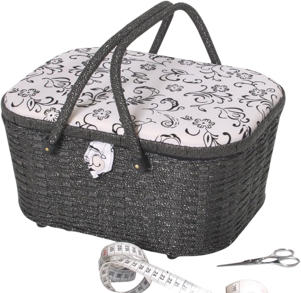 Kobolo Nähkästchen Nähkorb Nähkörbchen - florales Design - 35x27x17 cm