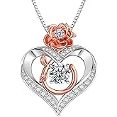 Glitterite 1 Carat Moissanite Necklace for Women, 925 Sterling Silver Rose Heart Pendant Necklace Moissanite Diamond Necklace, Birthday Gift Anniversary Present for Wife, Girlfriend, Daughter, Mom