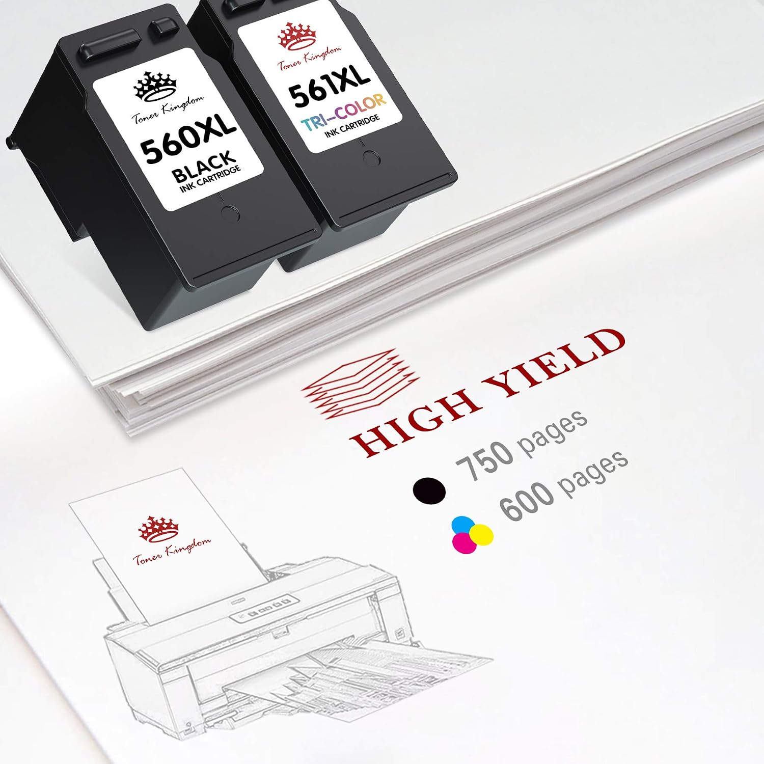 Toner Kingdom 560 561 XL Ink Cartridges Replacement for Canon 560 561 XL Ink Cartridges Compatible with Canon PIXMA TS5350i TS5350 TS5351 TS5352 TS5353 TS7450 TS7451 (1 Black - Image 4