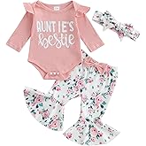 GINEVSALNewborn Baby Girls Fall Clothes Mommy is My Bestie Letter Print Long Sleeve Romper Floral Long Pants Headband Set