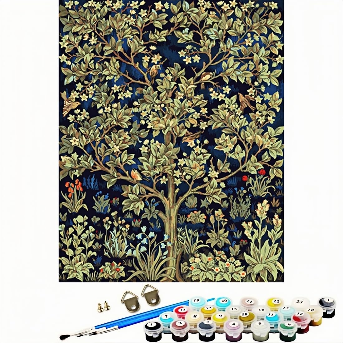 WOWDECOR Paint by Numbers for Adults Beginner Kids, Number Painting - Happy Tree of Life Love Birds Flowers 40x50 cm - Wall Art Gifts (Framed)