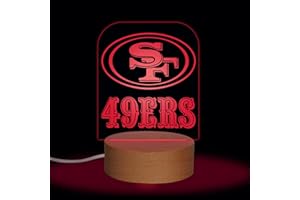 Rico Industries NFL Football San Francisco 49ers Team Logo LED Desk Light Up Sign, 7 Color Changing LED Night Light, Wood Base with USB Cord Included, Ideal for Home and Desktop Decoration