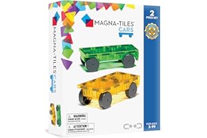 MAGNA-TILES Cars – Green & Yellow 2-Piece Magnetic Construction Set, The ORIGINAL Magnetic Building Brand