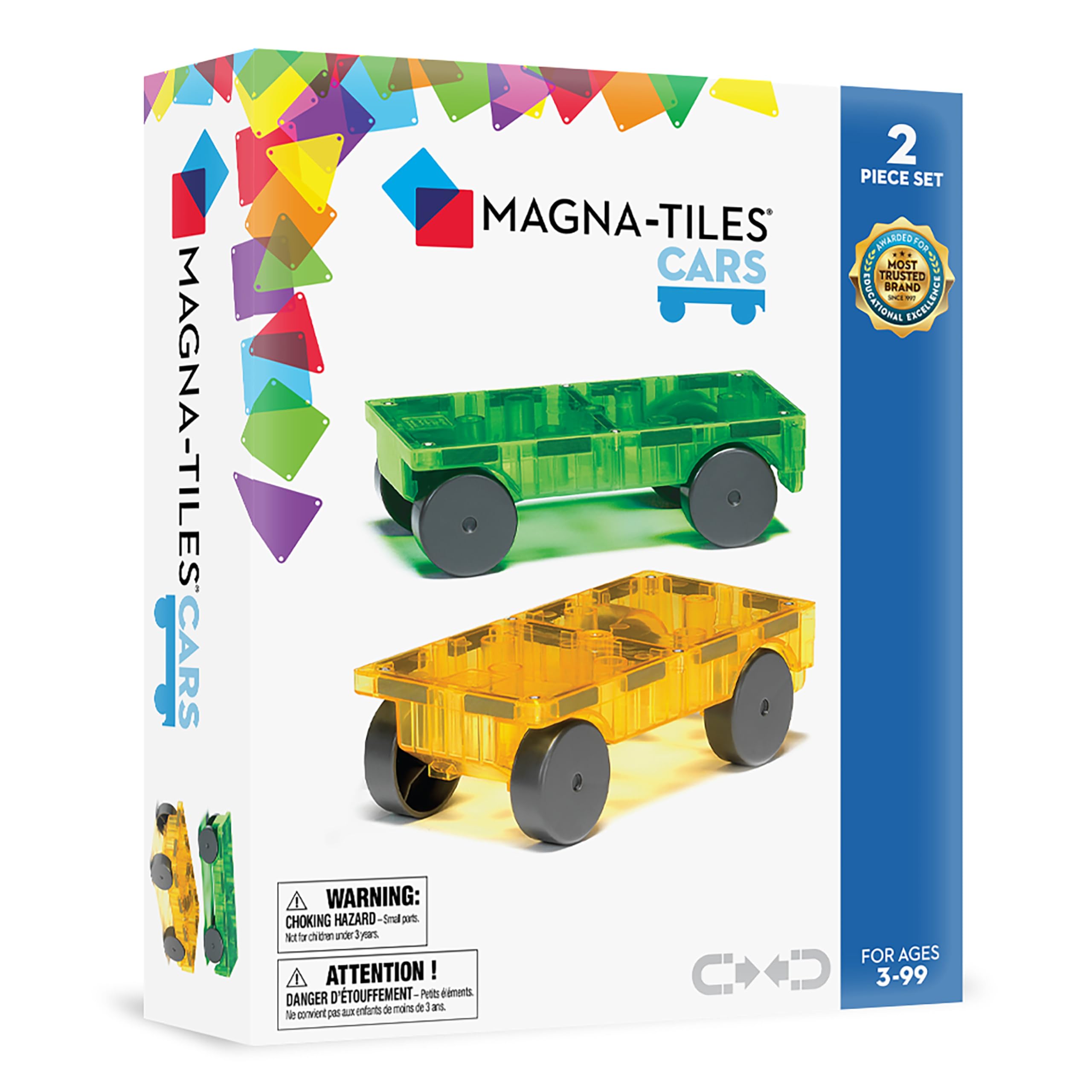 Magna-Tiles Cars 2 Piece Expansion Set -For Ages 3+, 3D magnetic building tiles (Packaging may vary)