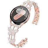 G-ficu 20mm Watch Band for Samsung Galaxy Watch 7 6 5 4 FE Band 40mm 44mm, Women Bling Diamond Slim Cute Metal Bands for Watch 6 Classic/5Pro/4 Classic/Watch 3 41mm/Active 2-Rose Gold