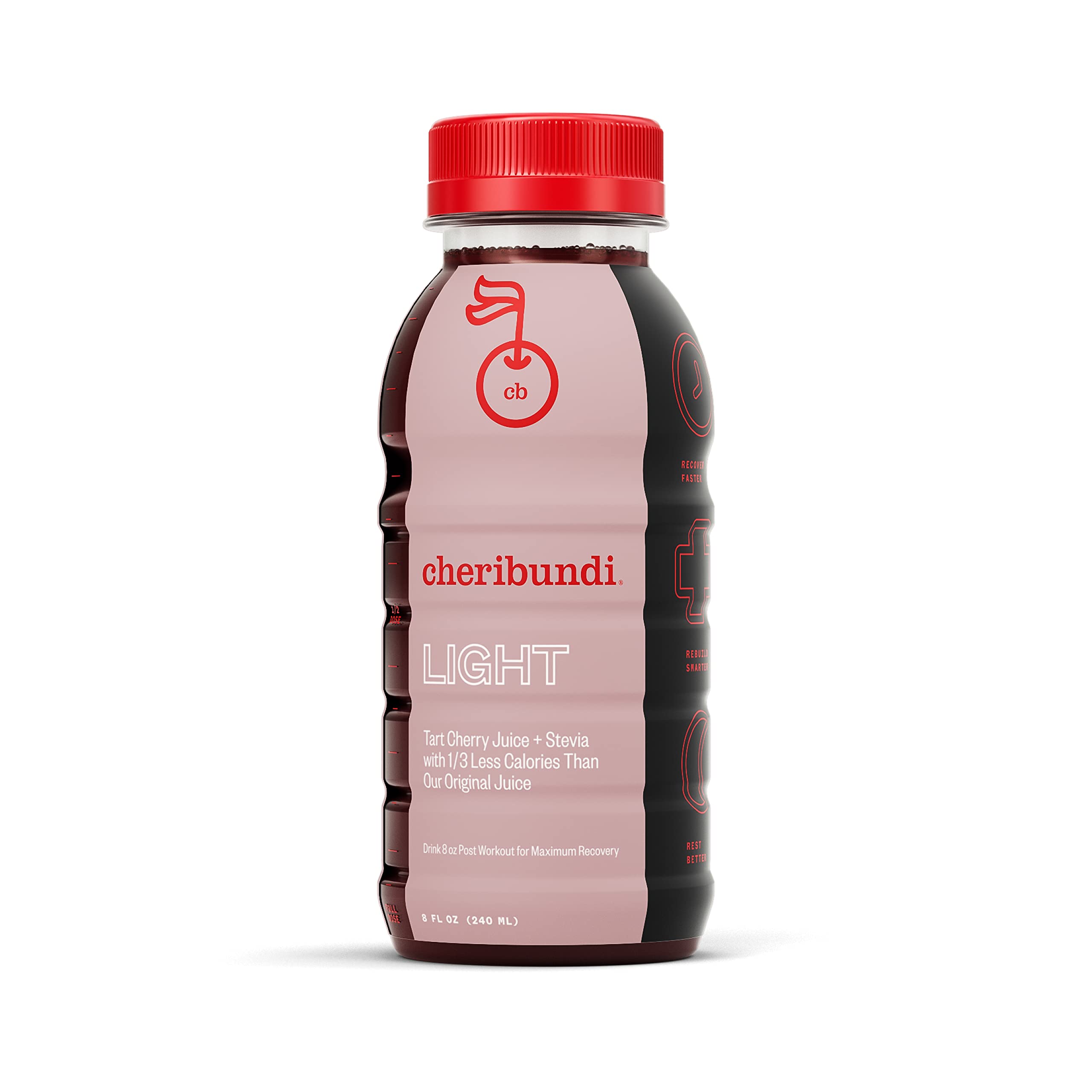 Cheribundi 100% Tart Cherry Juice Light | Low Calorie & Reduced Sugar Tart Cherry Juice | Athletes Recovery Drink | Promotes Restorative Sleep, Muscle Recovery & Boosts Performance | 8 floz (12 Pack)