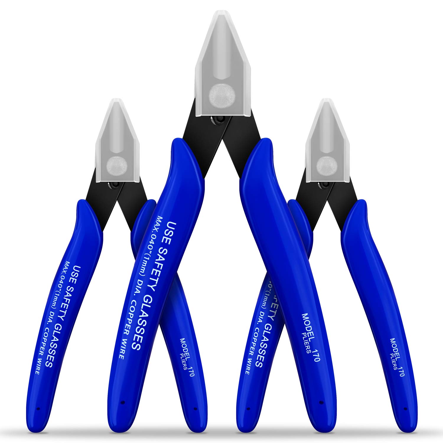 Usongshine Pliers Cutters (Pack of 3, Blue) - 12mm Wire Cutters - Stainless Steel - Blue Rubber Grip