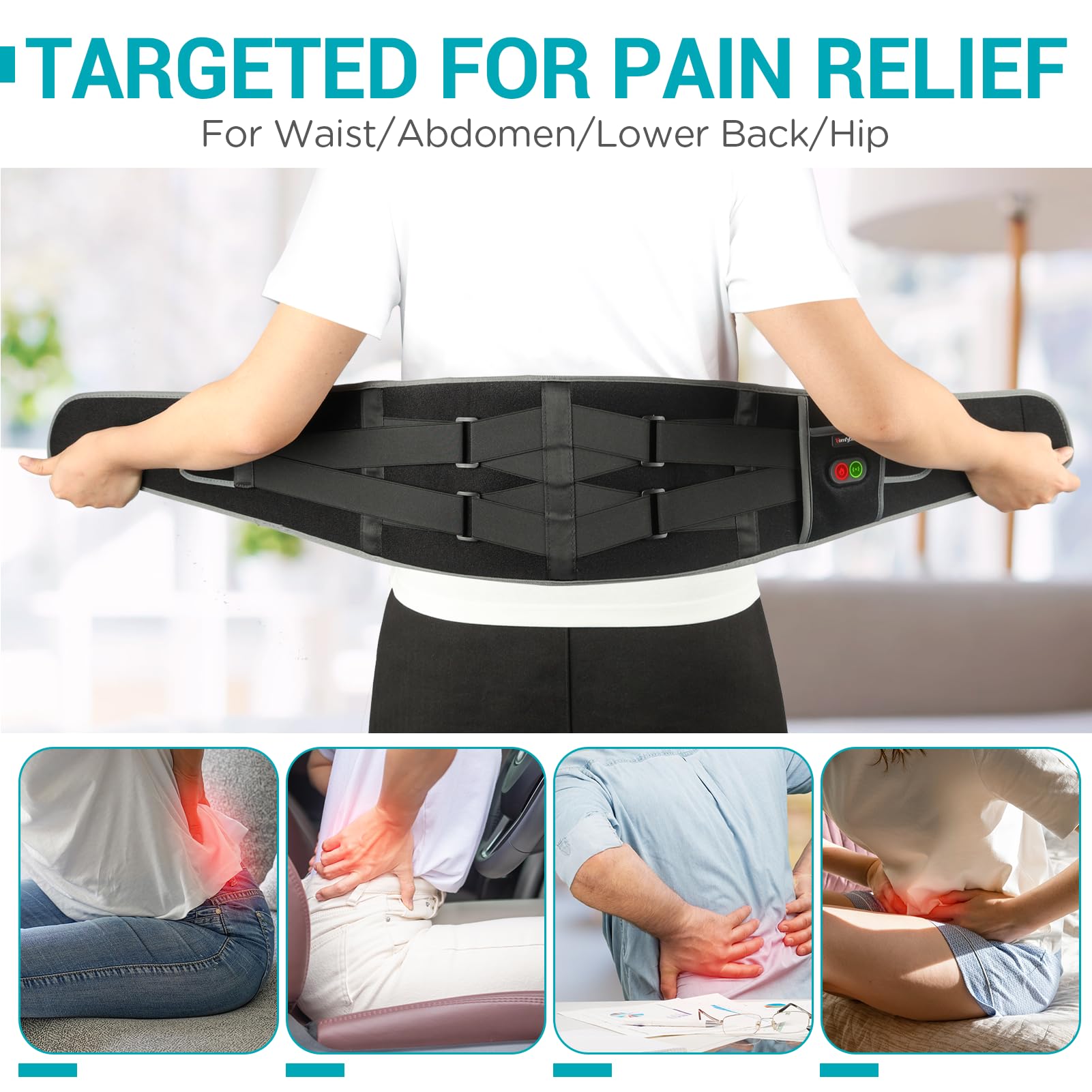 Comfytemp Cordless Heating Pad with Massager for Back Pain Relief, Portable Lower Back Massager FSA Eligible Wearable Rechargeable, Birthday Gifts for Grandma Grandpa Dad Mom Men Women 3 Heat Auto-Off