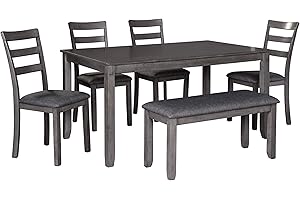 Signature Design by Ashley Bridson Modern 6 Piece Dining Set, Includes Dining Table, 4 Chairs & Bench, Gray