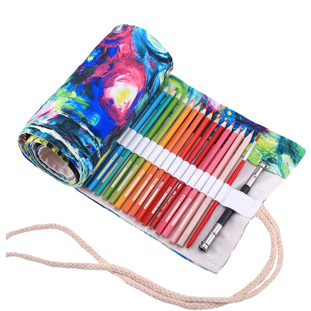 Amoyie Roll Up Pencil Case for 72 Coloured Pencils, Colouring Pens Organiser Bag, Artist Wrap, Canvas Holder, Oil Green โ image 1