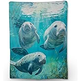 Ti Caldi Cute Manatee Blanket, Soft Flannel Animal Throw Blanket for Couch, Bed, Travel & Home Decor, Cozy Lightweight Warm Fluffy Fuzzy Blankets for Adults Kids Manatee Lovers 60×50 in