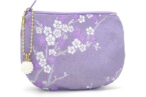 GOLDEN AMY Handmade Women Coin Purse Brocade Rosary Bag Silk Jewelry Pouch Zipper Wallet - Blue Violet