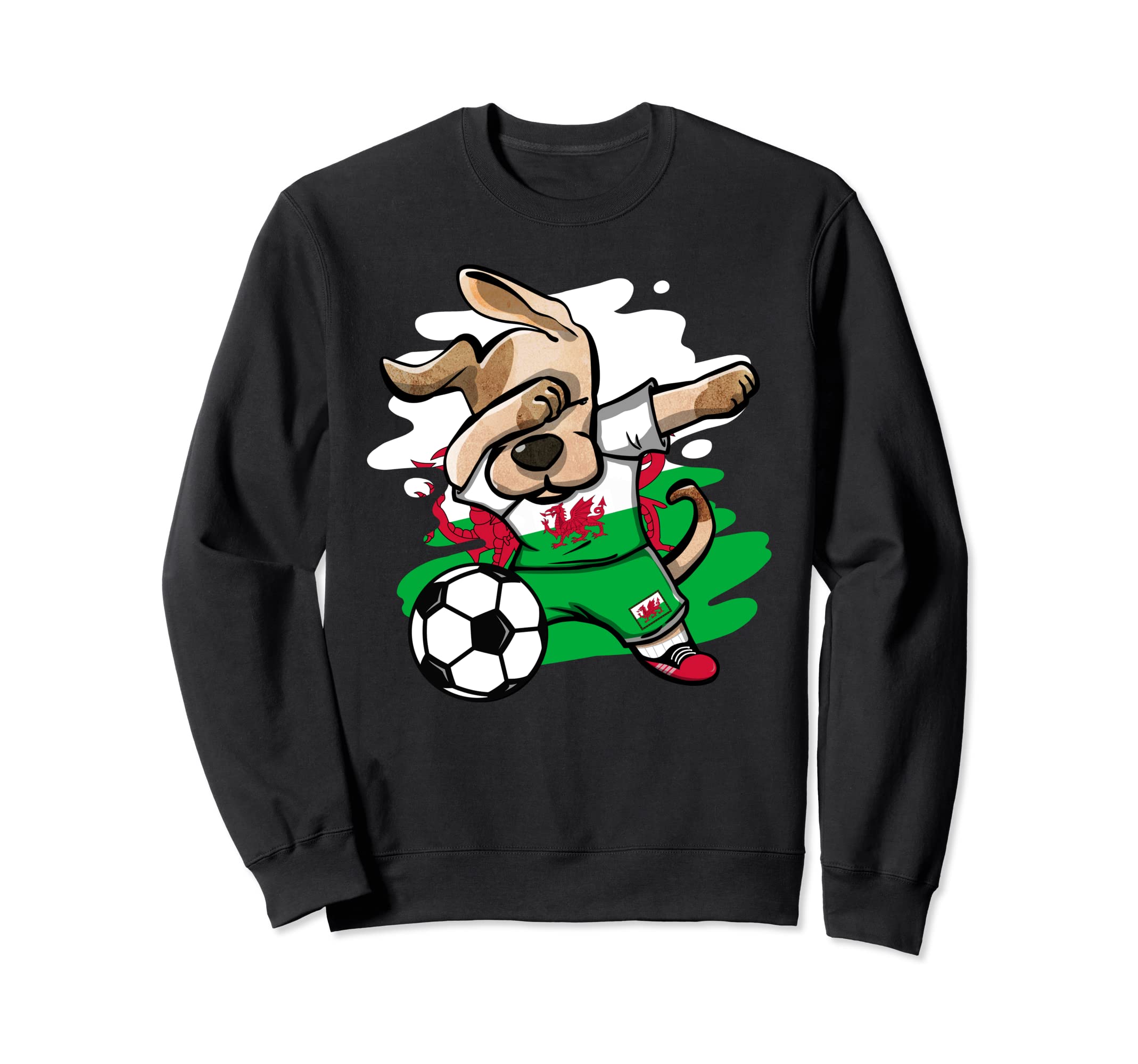 Dabbing Dog Wales Soccer Fans Jersey Welsh Flag Football Art Sweatshirt