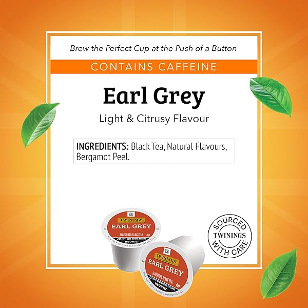 TWININGS EARL GREY BLACK TEA K-CUP PODS FOR KEURIG, 24 COUNT (PACK OF 1), FLAVOURED WITH CITRUS AND BERGAMOT, CAFFEINATED, ENJOY HOT OR ICED