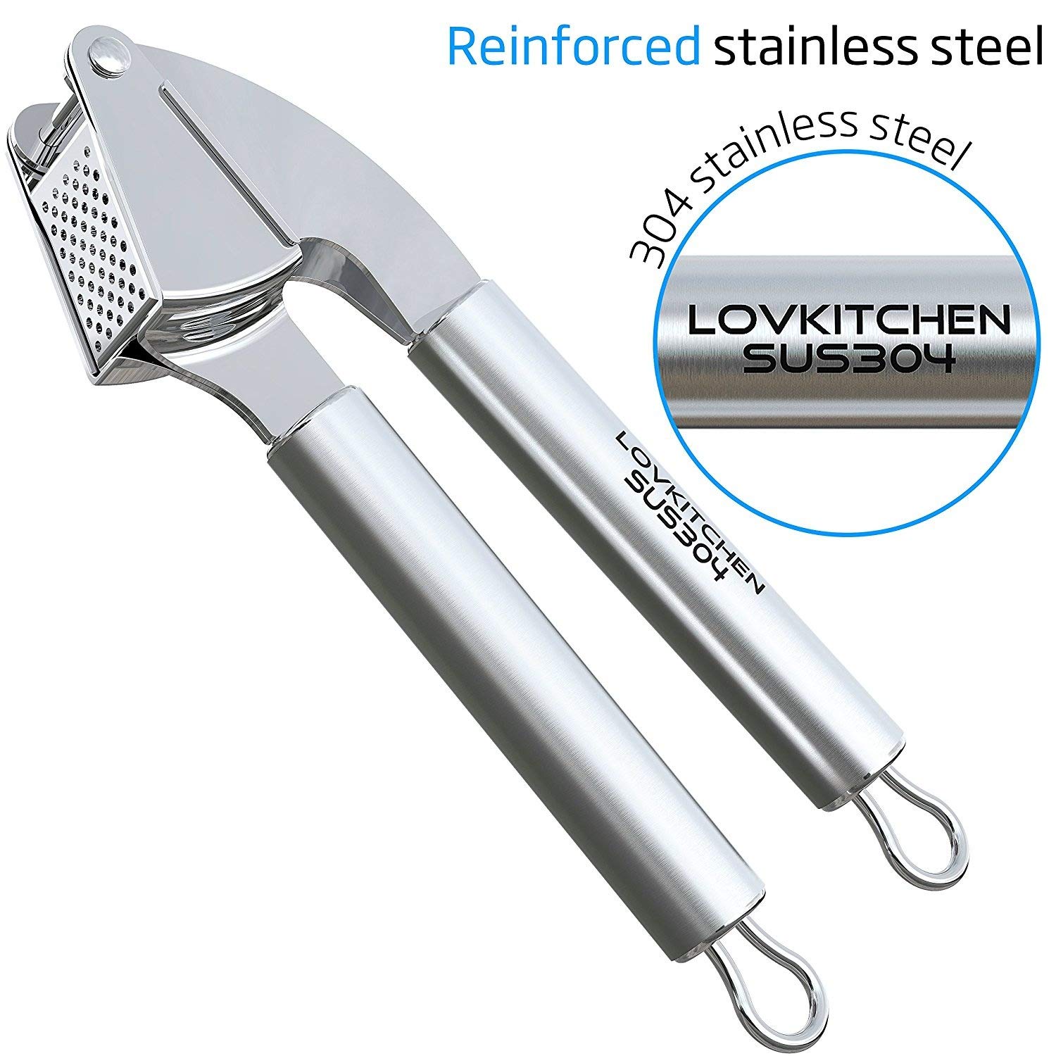 Garlic Press,LOVKITCHEN Garlic Press and Peeler Set.Durable Stainless Steel Mincer and Silicone Tube Roller
