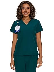 floralhue Scrub Tops for Women, Curved V-Neck Scrub
