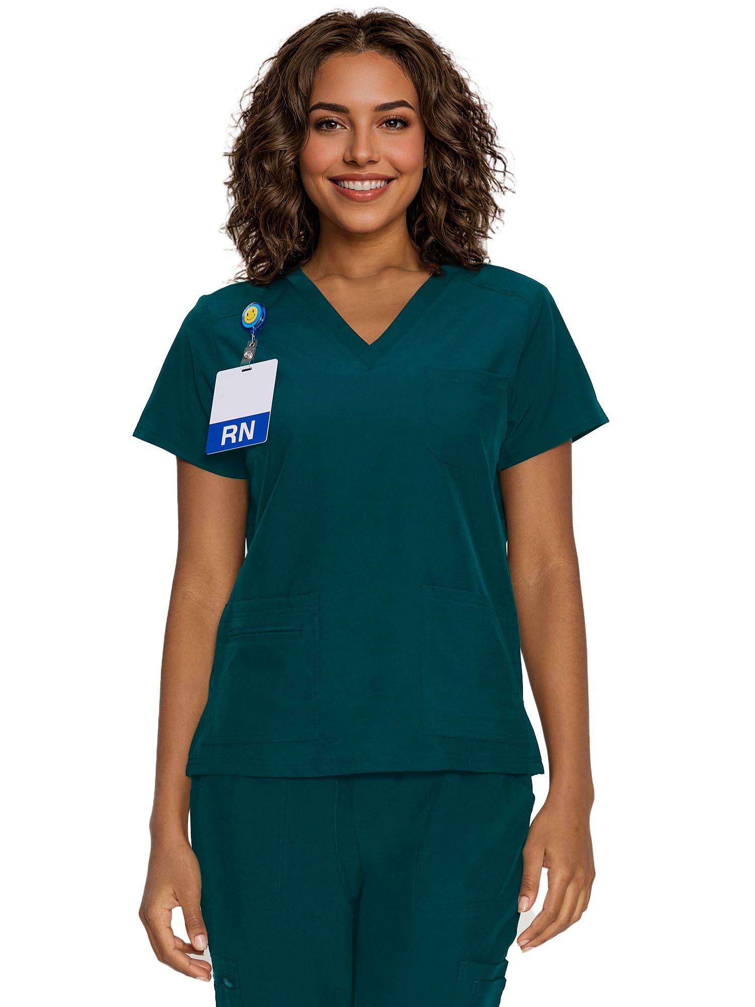 floralhue Scrub Tops for Women, Curved V-Neck Scrub