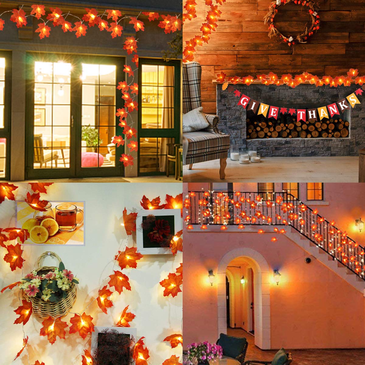 5 Pack Maple Leaves Garland String Lights Thanksgiving Decorations Fall String Lights With 50 Ft 100 Led Maple Leaves For Indoor Outdoor Autumn Harvest Party Festival Home Patio Thanksgiving Decor Wreaths Garlands Swags