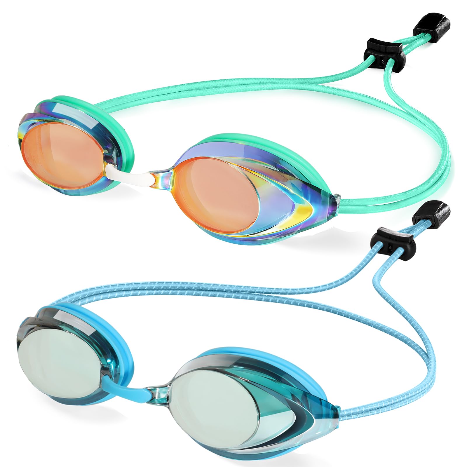 Photo 1 of ITOWE 2 Pack Competitive Swim Goggles, Swimming goggles Adult For Men Women Youth Bungee Strap Soft Silicone Racing Goggles Panoramic Clear Vision Anti Fog UV Protection Easy Adjustment Leakproof