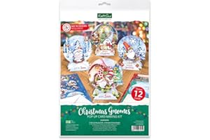 Katy Sue Christmas Gnomes Die Cut Pop Up Card Making Kit for Adults. Makes 12 Cards & Contains Gnome Die Cut Decoupage Paper Sheets, Supports, Envelopes, & Foam Pads For Christmas Card Making Supplies