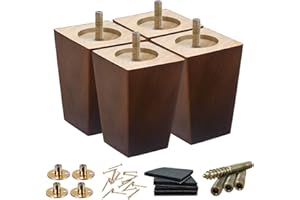 SHANJUE Wood Furniture Legs - 5 inch Sofa Legs Pack of 4 Square Brown Couch Legs, Mid Century Chair Feet, Sofa Replacement Parts, for Dresser, Sideboard, Recliner, Coffee Table