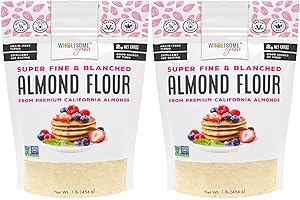 Wholesome Yum Premium Fine Blanched Almond Flour For Baking & More (16 oz / 1 lb) - Low Carb, Gluten Free, Non GMO, Keto Friendly Flour Substitute With Ground Almonds (Pack of 2)