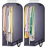 KIMBORA 10" Gusseted Clear Garment Bags for Hanging Clothes Storage, 43" Suit Bags for Closet Storage with Handles, Garment Covers for Coats, Jackets, Sweaters (2 Packs, Grey)