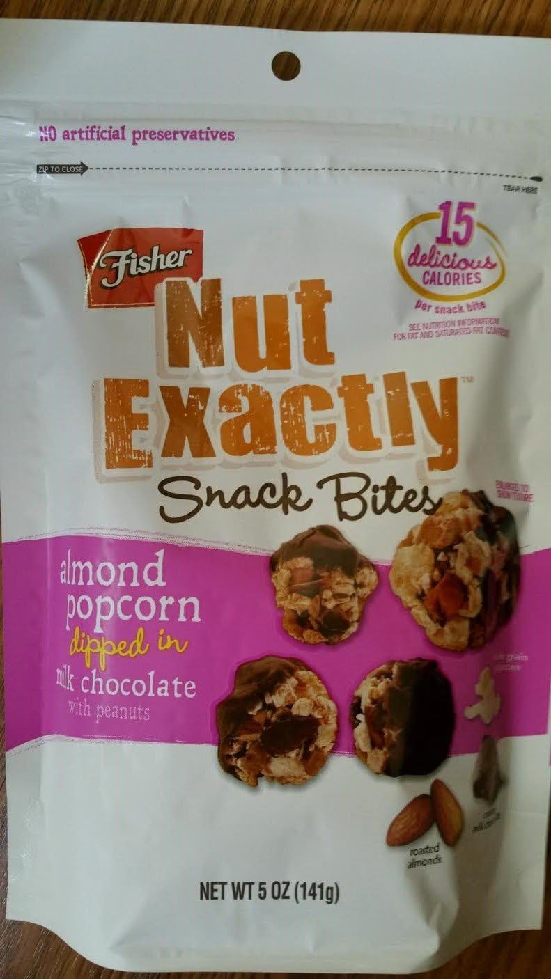 Fisher Nut Exactly Snack Bites Almond Popcorn Dipped in Milk Chocolate 5 Oz