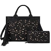 Trinity Ranch Tote Bags for Women Floral Tooled Fringe with Wallet Set