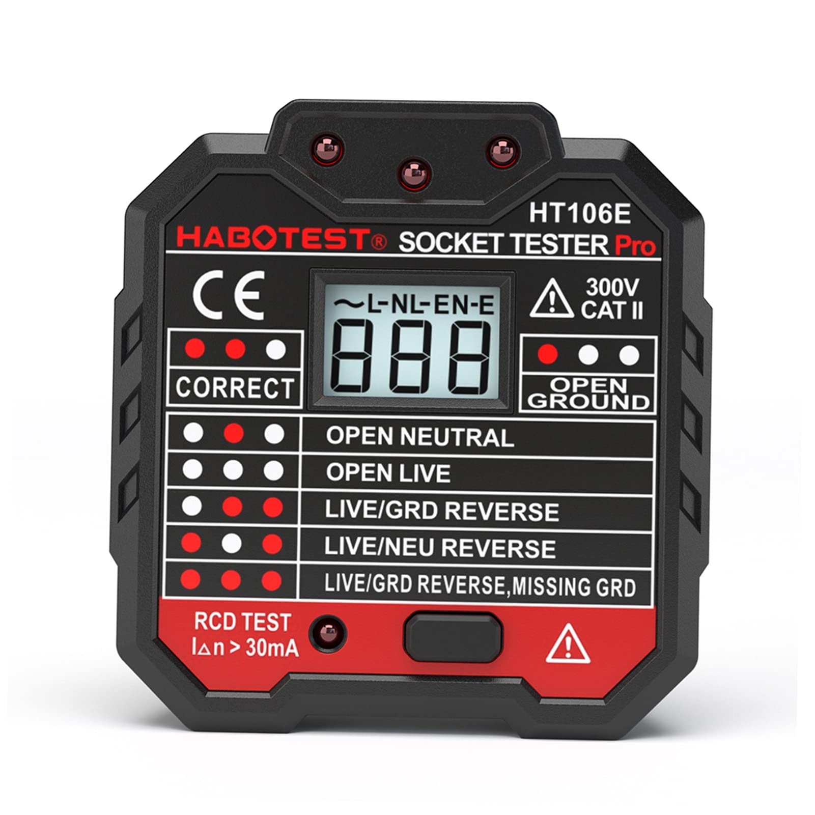 Hancaner Advanced RCD Electric Socket Tester Automatic Neutral Live Earth Wire Testing Circuit Polarity Detector Wall Plug Breaker Finder Electric Leakage Test with Voltage Backlight LCD Display