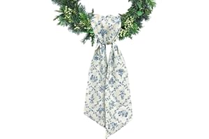 Ftuuo Wreath Sash for Front Door Blue Floral Wreath Satin Sash Burlap Garland Ribbon Accessories for Wreath Yard Doorway Indoor Outdoor Bow Bridal Shower Home Decor,5.11 x 55.1