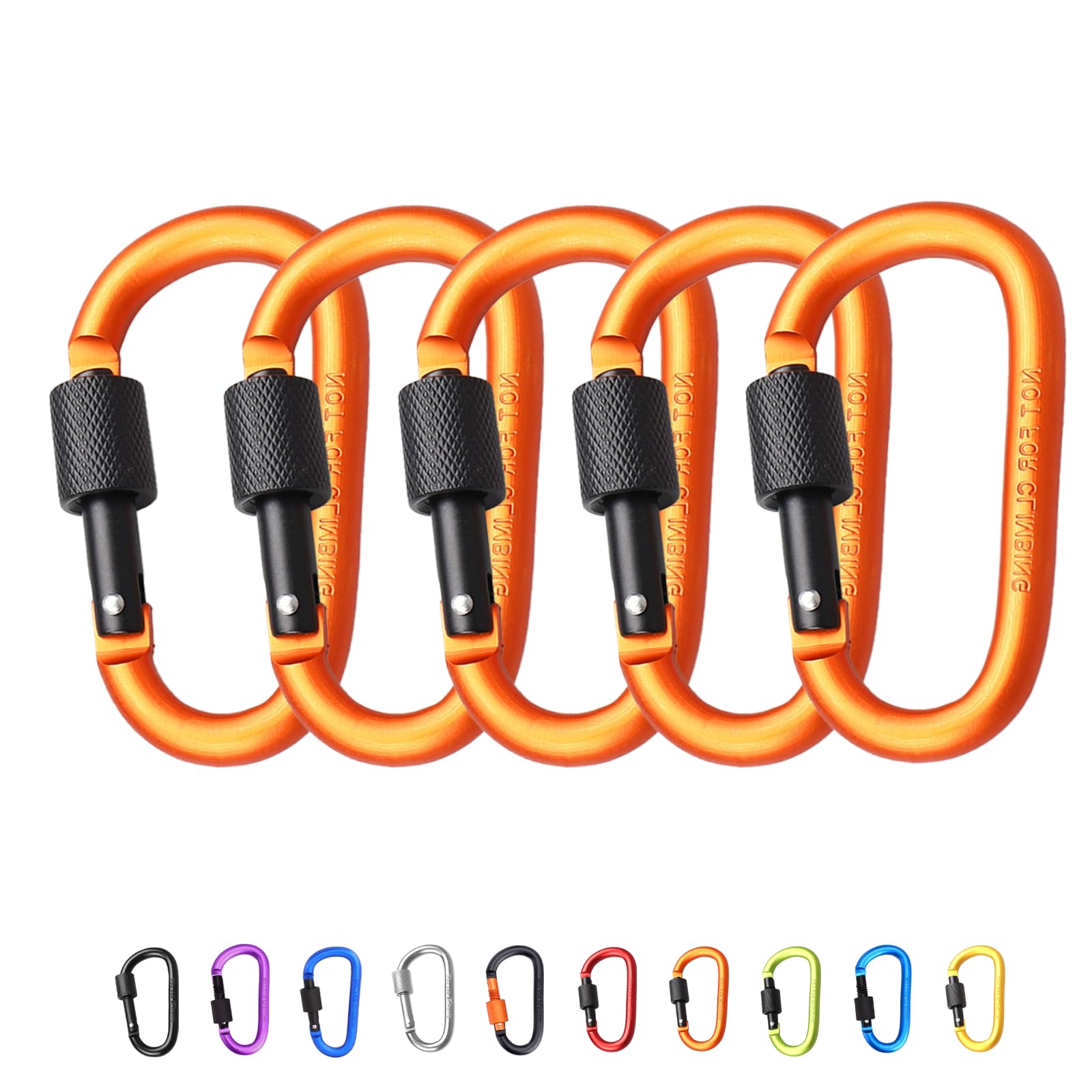 5Pcs Carabiner Clip Locking Carabiner, 7.8cm/3inch Orange Aluminum Alloy D-Ring Carabiners Key Locking Key Chain Clip Hook for Camping, Hiking, Traveling, Fishing, Backpack Keychains Keyring Outdoor