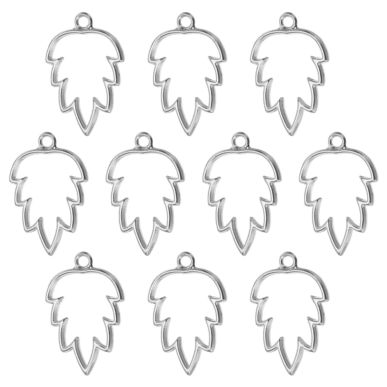PATIKIL Alloy Open Back Bezel Pendants, 10 Pack Maple Leaf Shaped Hollow Resin Pendant Frame for DIY Crafts Earrings Necklace Bracelet Making, Silver Tone