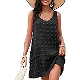 OmicGot Women's Beach Cover Up Casual Summer Dresses Swiss Polka Dot V Neck Tank Dress with Pockets S-XL