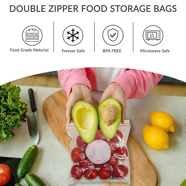 28 PCS GALLON STORAGE BAGS 10.5X11 IN FREEZER BAGS DOUBLE ZIPPER REUSABLE SANDWICH BAGS ZIP BAG FOR FOOD STORAGE FRUIT NUTS CAKES COOKIES SNACK MEAL PREP CONTAINERS