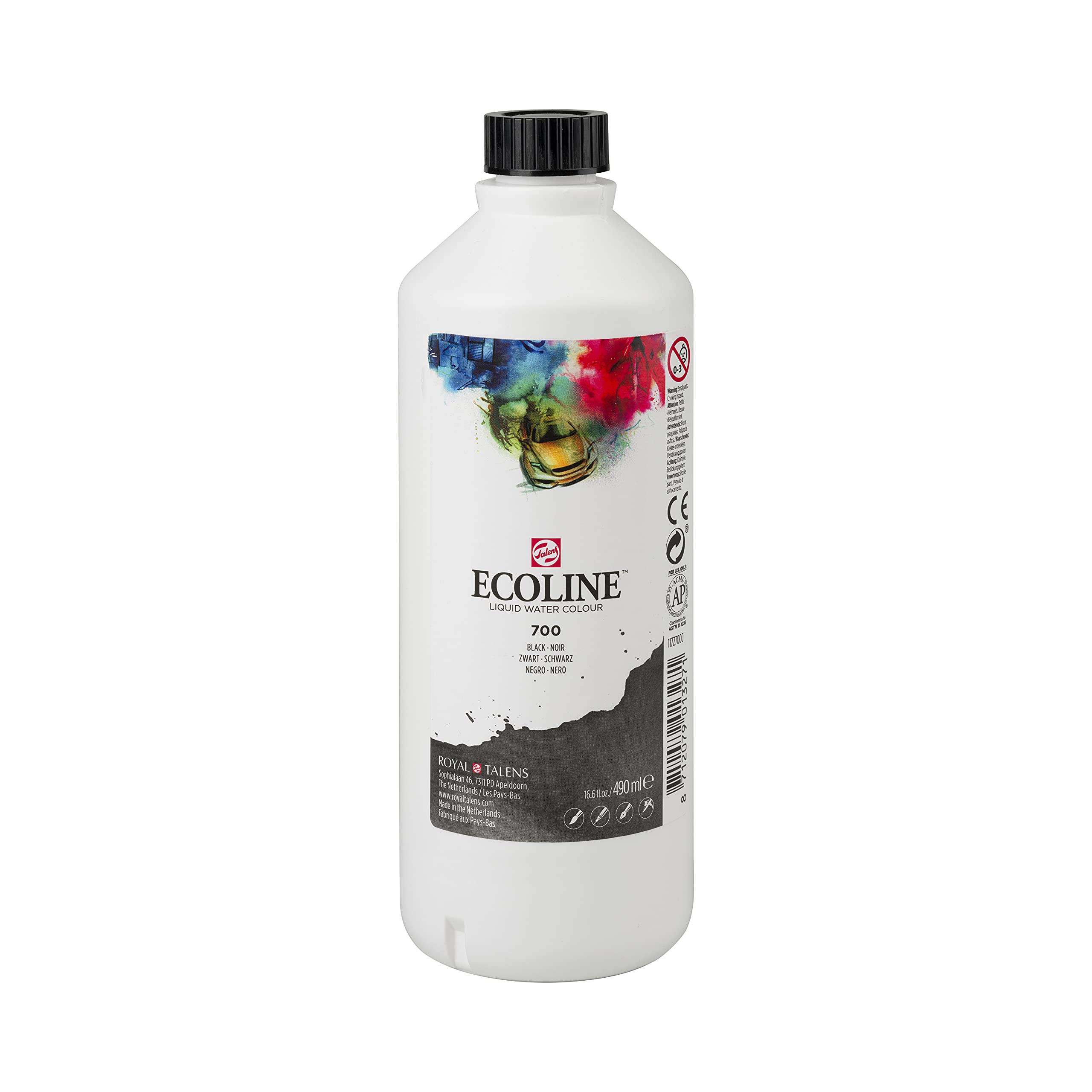 Ecoline Liquid Watercolour Bottle 490 ml Black 700 (11727000)