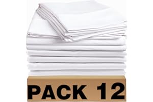 ACTEB Bulk Flat Sheets Only Full Size 12 Pack Basic White Bed Top Line Flat Sheet Soft Breathable Color Coded Hem Threads for Hotel Bedding Wholesale 81x96 inches