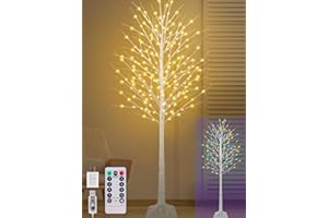 FASTDENG 8FT Lighted Birch Tree with 210 LED Warm White and Multicolor Lights, 8 Modes, Timer Remote Faux Prelit Twig Christmas Tree with Lights for Indoor Outdoor Xmas Holiday Party Decoration