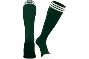 TCK Green Soccer Socks Kids Youth Girls Boys Womens Mens Athletic Sports Tube Socks, Prosport Striped (Dark Green/White, Large)
