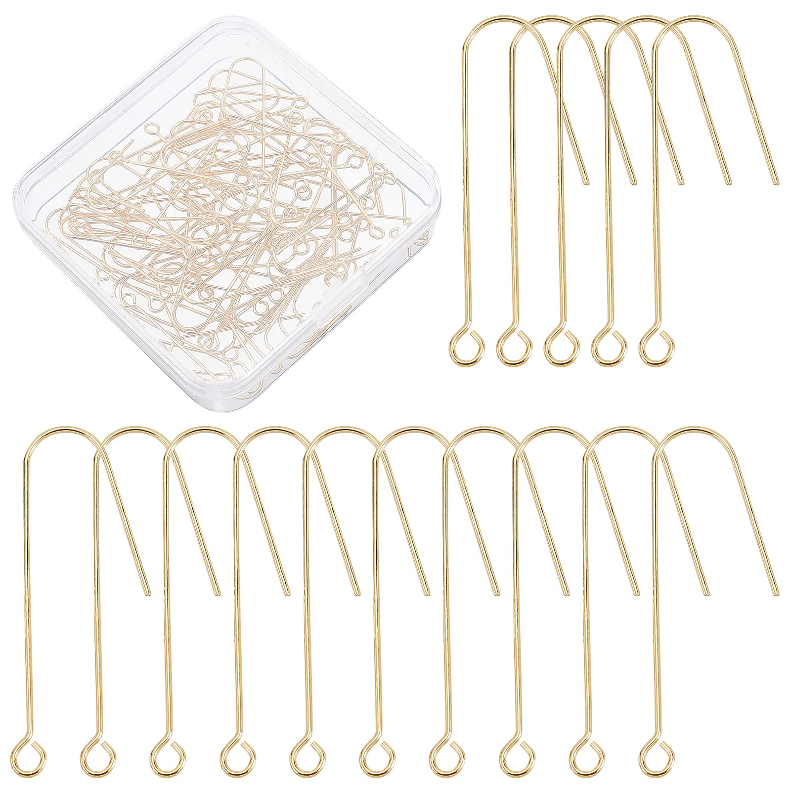 DICOSMETIC 70Pcs U Shape Earring Hooks Ear Wires Fish Hooks Brass Earwire Connector Gold Plated Earring Dangle Earwire Connector Supplies for DIY Jewelry Earring Making, Hole: 2.5mm, Pin: 0.5mm