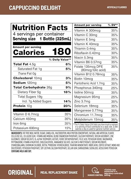SLIMFAST MEAL REPLACEMENT SHAKE, ORIGINAL CAPPUCCINO DELIGHT, 10G OF READY TO DRINK PROTEIN FOR WEIGHT LOSS, 11 FL. OZ BOTTLE, 4 COUNT (PACKAGING MAY VARY)