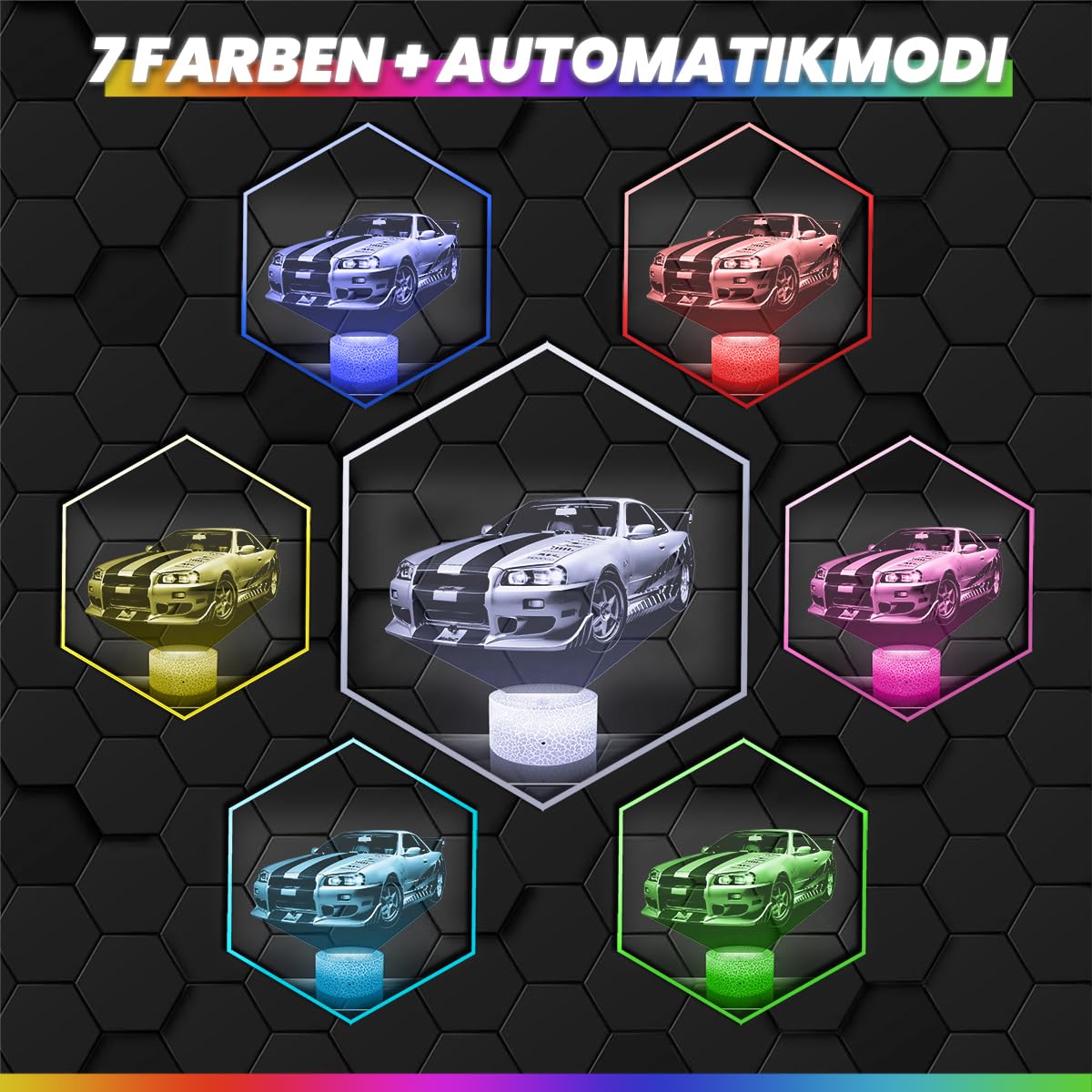 Lampephoto.fr - N. Fast and F. 11 D Lampe, Touch Nachtlicht, Deko Supercar Kollektion, Geschenkidee für Männer, Sportwagen Nachtlicht Dekoration für das Schlafzimmer, Originelle Geschenk, TOP 5