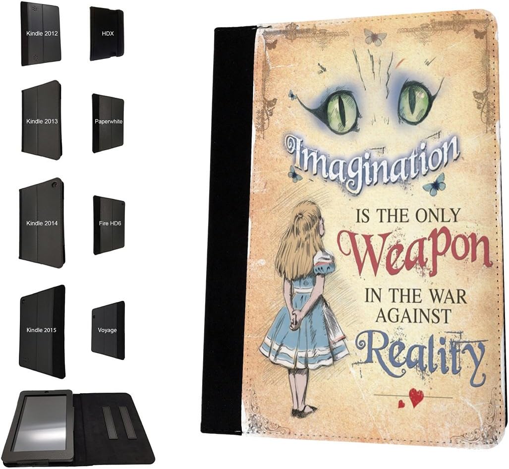Cellbell LTD 003040 - Whimsical Alice Cheshire Cat Imagination Weapon Reality Quote Design Amazon Kindle Paperwhite 6'' 2014/2016 Flip Case Purse pouch Stand Cover
