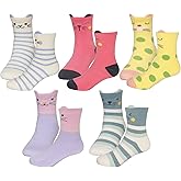 Hzcojulo Kids Toddler Big Little Girls Fashion Cotton Crew Cute Socks -5 Pairs