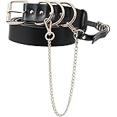 AWAYTR Women Leather Punk Waist Belt - Black PU Leather Adjustable Ladies Belts with Gold and Silver Buckle