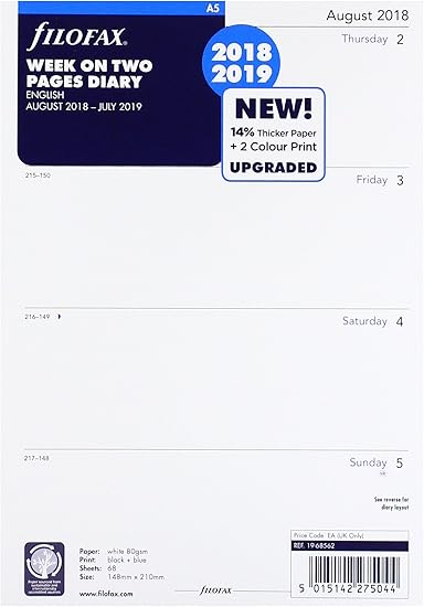 Filofax 19 A5 Settimana Su Due Pagine Inglese Agosto Luglio 19 18 Mid Year Diary Amazon It Cancelleria E Prodotti Per Ufficio